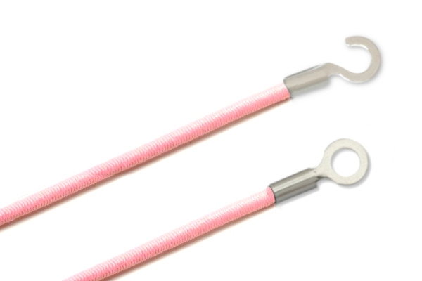 Elastische koorden met kabelschoenen, gesloten en open, roze